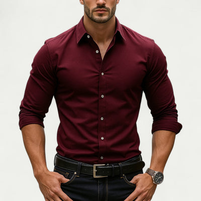 Heren slim-fit stretch overhemd met lange mouwen
