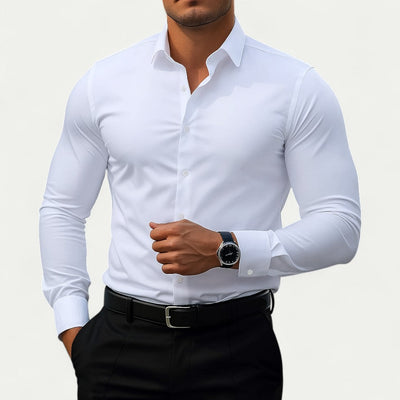 Heren slim-fit stretch overhemd met lange mouwen