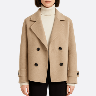 Dames Wollen Jas | Double-Breasted Coat met Kraag en Zwarte Knopen