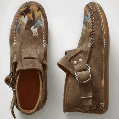 Dames Instapschoenen | Artistieke Schoenen met Kattenprint en Gespdetail