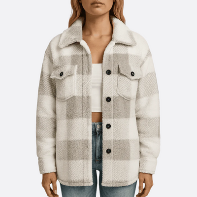 Dames Sherpa Jasje met Ruitpatroon | Warme Overshirt Jas met Zakken