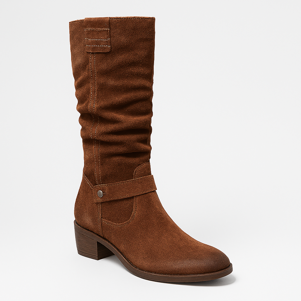 Dames Suède Laarzen | Mid-Calf Boots met Lage Hak en Decoratieve Band