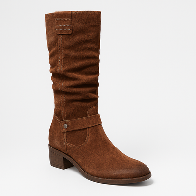 Dames Suède Laarzen | Mid-Calf Boots met Lage Hak en Decoratieve Band