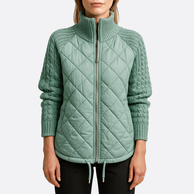 Dames Gewatteerde Jas |Jacket met Gebreide Mouwen en Hoge Kraag