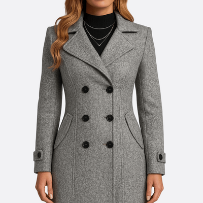 Dames Lange Jas met Dubbele Rij Knopen | Stijlvolle Mantel voor Herfst