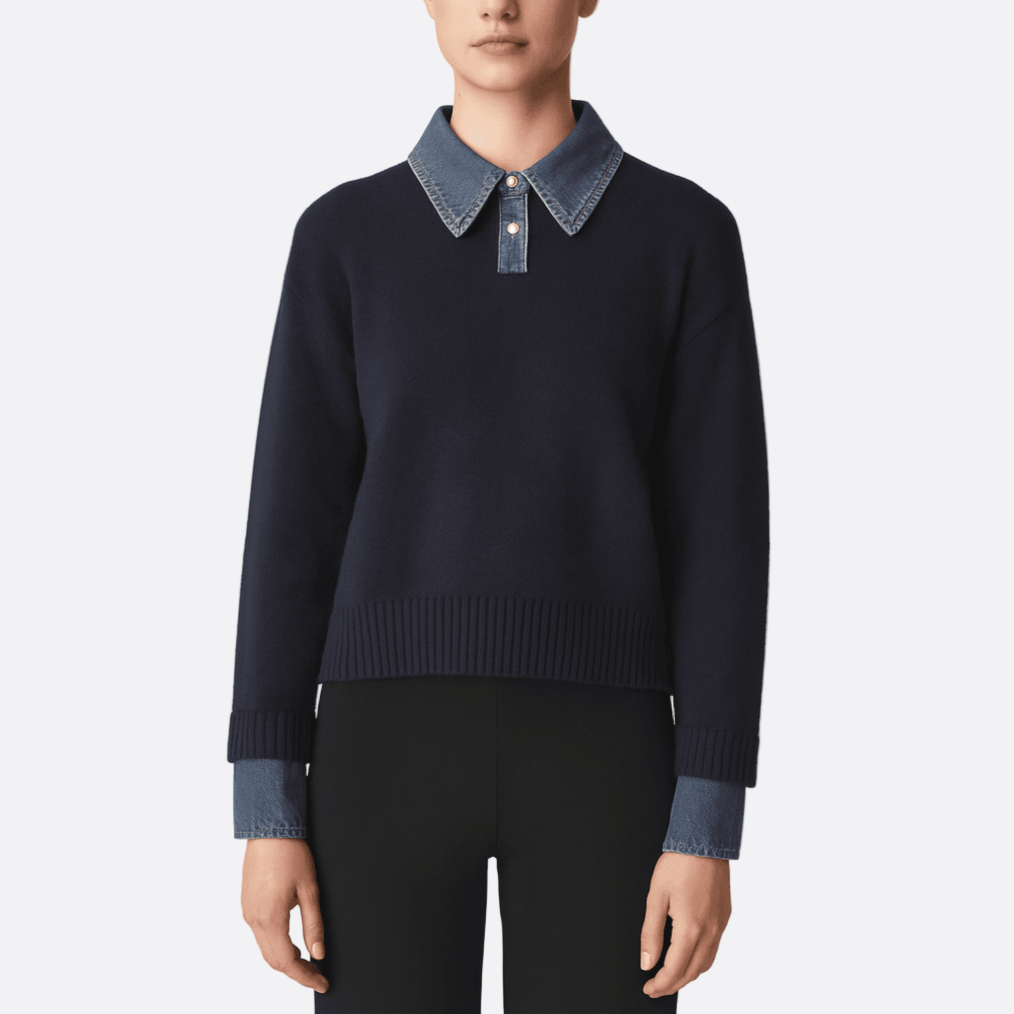 Dames sweter z detalem kołnierza | Warstwowy casualowy wygląd swetra