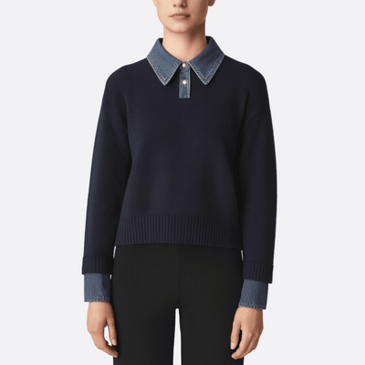 Dames sweter z detalem kołnierza | Warstwowy casualowy wygląd swetra