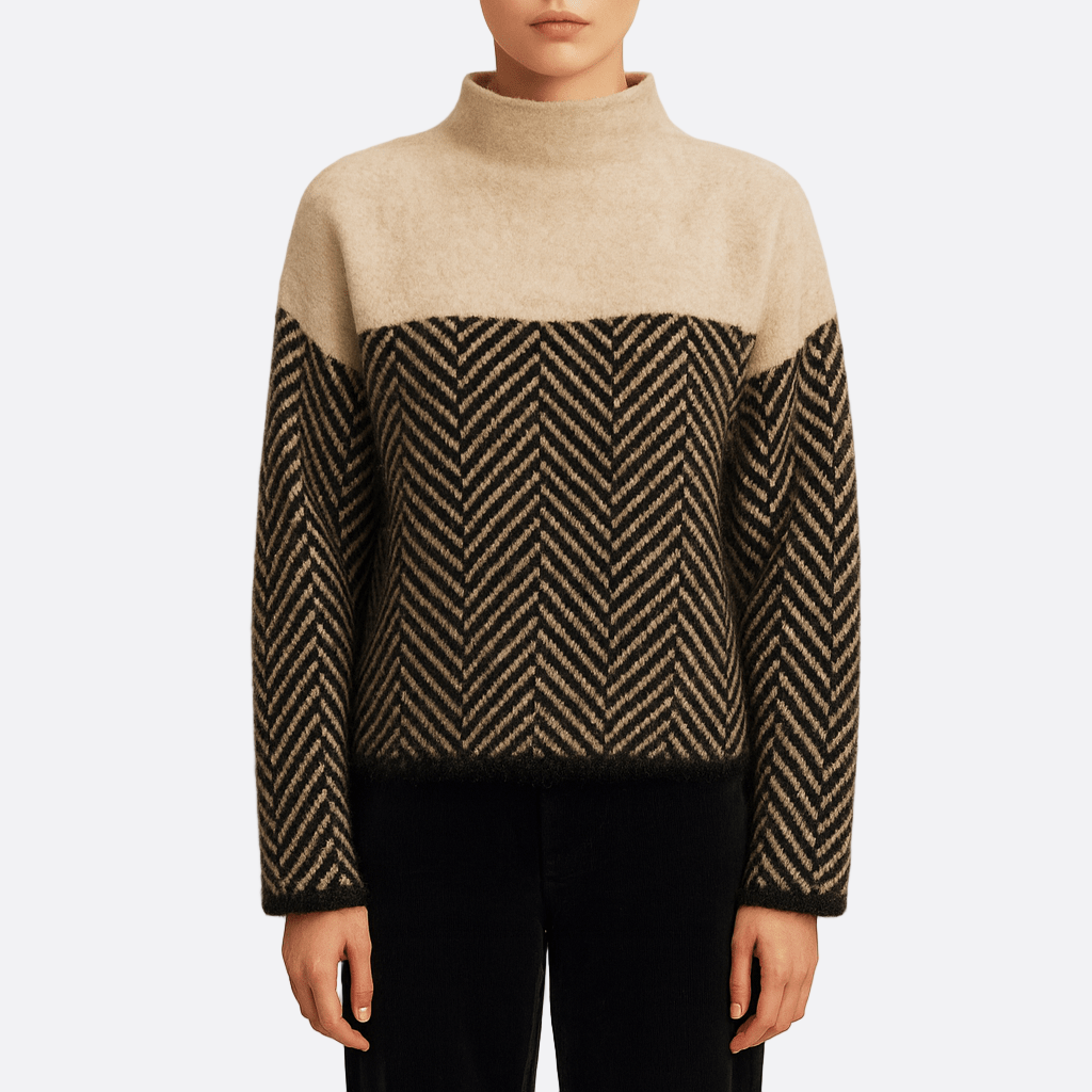 Pull tricoté pour dames | Pull chevrons à col montant