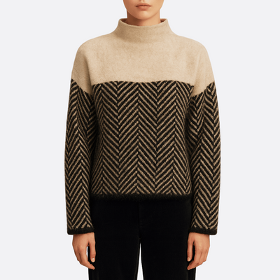 Pull tricoté pour dames | Pull chevrons à col montant
