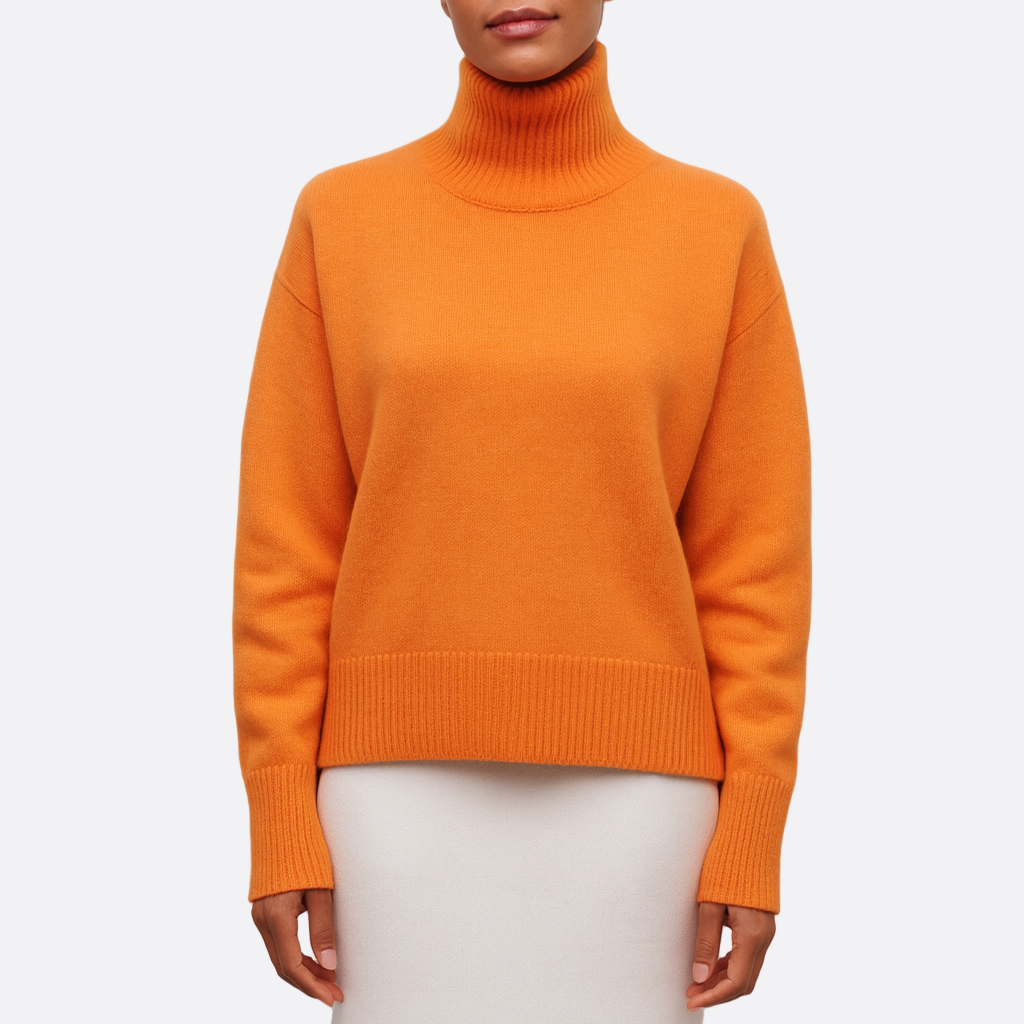 Pull col roulé pour dames | Pull tricoté avec structure côtelée et col haut