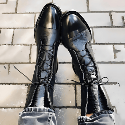 Dames Veterboots | Glanzende Enkelboots met Textuur