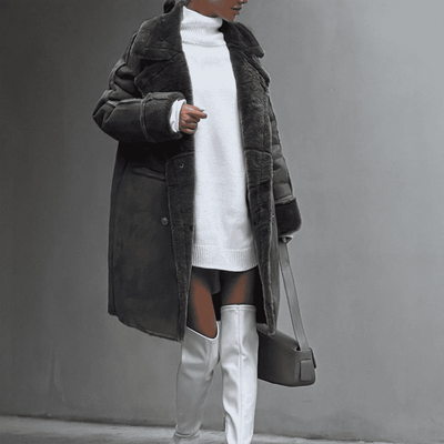 Dames Shearling Coat | Lange Winterjas met Ceintuur en Kraag