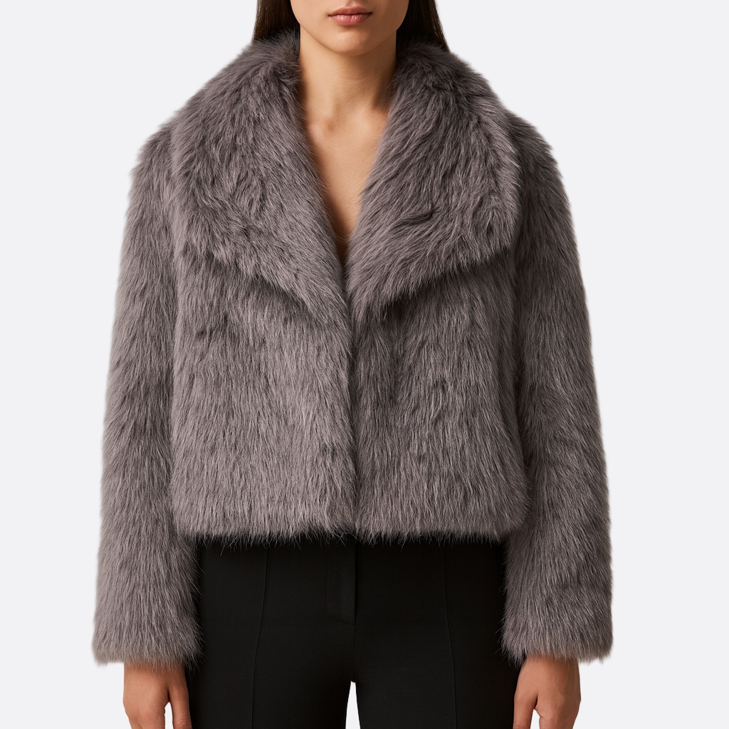 Dames Faux Fur Jas | Nepbont Jas met Brede Kraag en Cropped Pasvorm