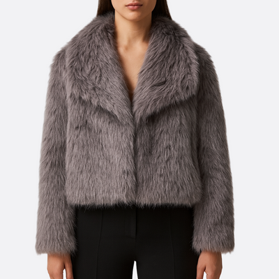 Dames Faux Fur Jas | Nepbont Jas met Brede Kraag en Cropped Pasvorm
