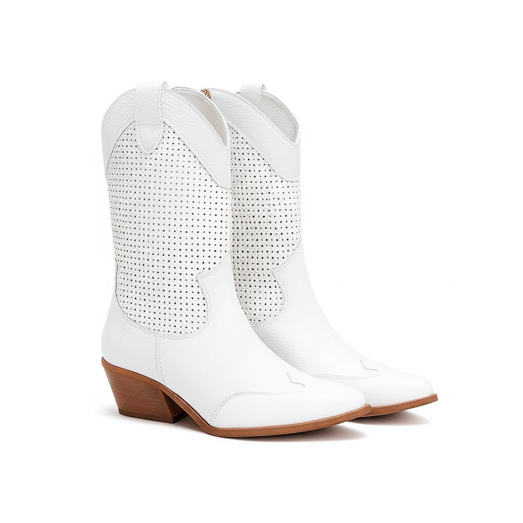 Dames Cowboylaarzen | Western Boots met Perforatie en Houten Hak