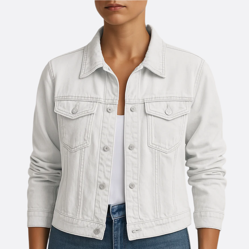 Veste en jean pour dames | Veste en denim avec col et poches poitrine