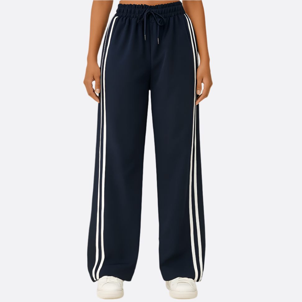 Dames Sportbroek | Wide-Leg Trackpants met Witte Strepen