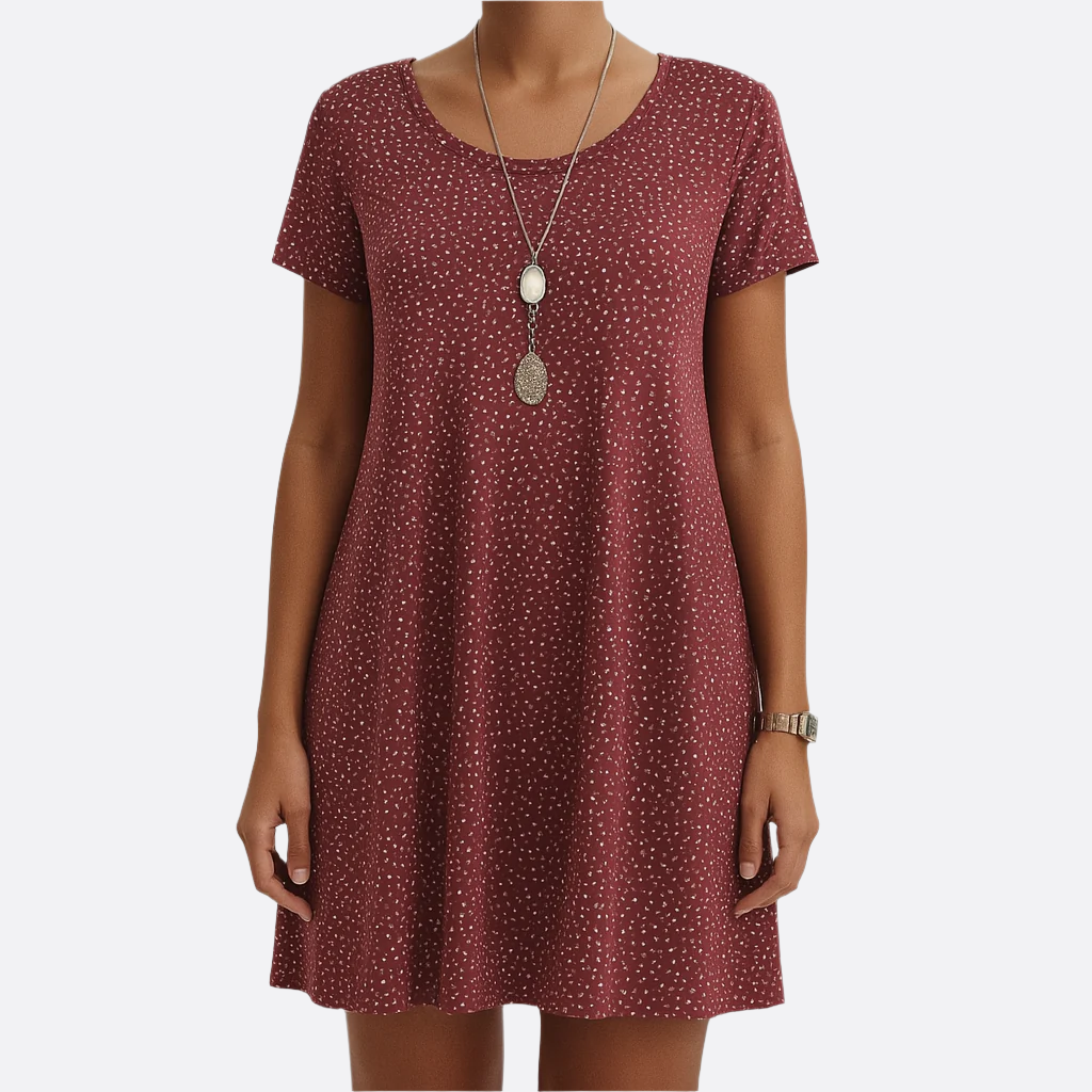 Dames Zomerjurk |A-lijn Jurk met Witte Stipjes en Ronde Hals