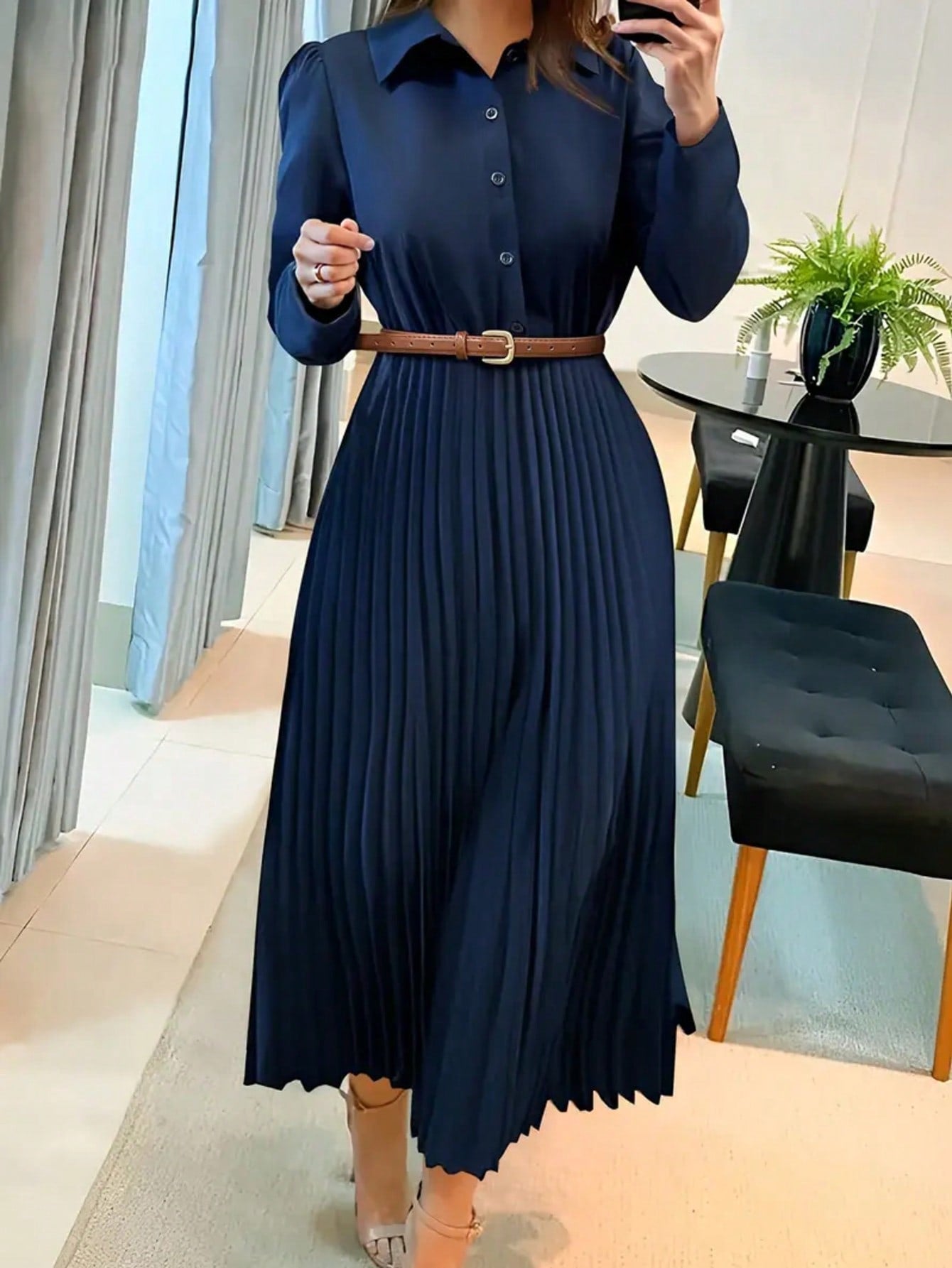 Plissé Shirtjurk met Elegante Riem