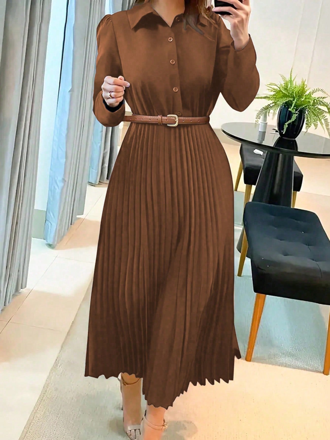Plissé Shirtjurk met Elegante Riem