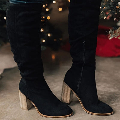 Dames Hoge Laarzen met Hak | Elegante Suède Look Laarzen
