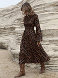Luipaardprint Midi | Bruintinten met Ballonmouwen
