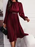 Robe midi plissée pour dames avec ceinture | Robe de fête élégante