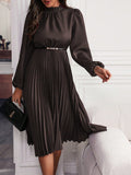 Dames Plissé Midi Jurk Met Riem | Elegante Feestjurk