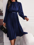 Dames Plissé Midi Jurk Met Riem | Elegante Feestjurk