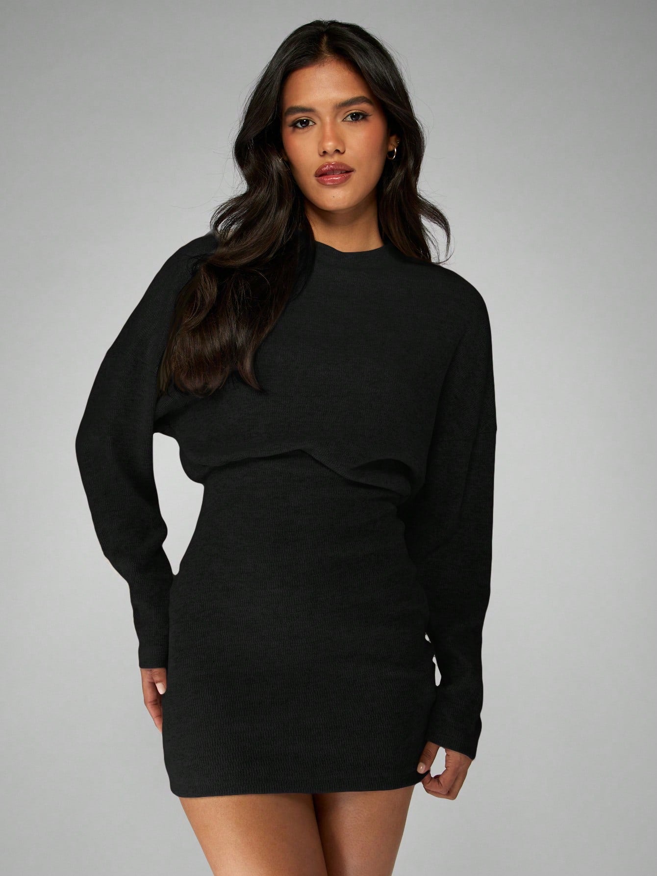 Zwarte Gebreide Set | Cropped Sweater & Mini Rok