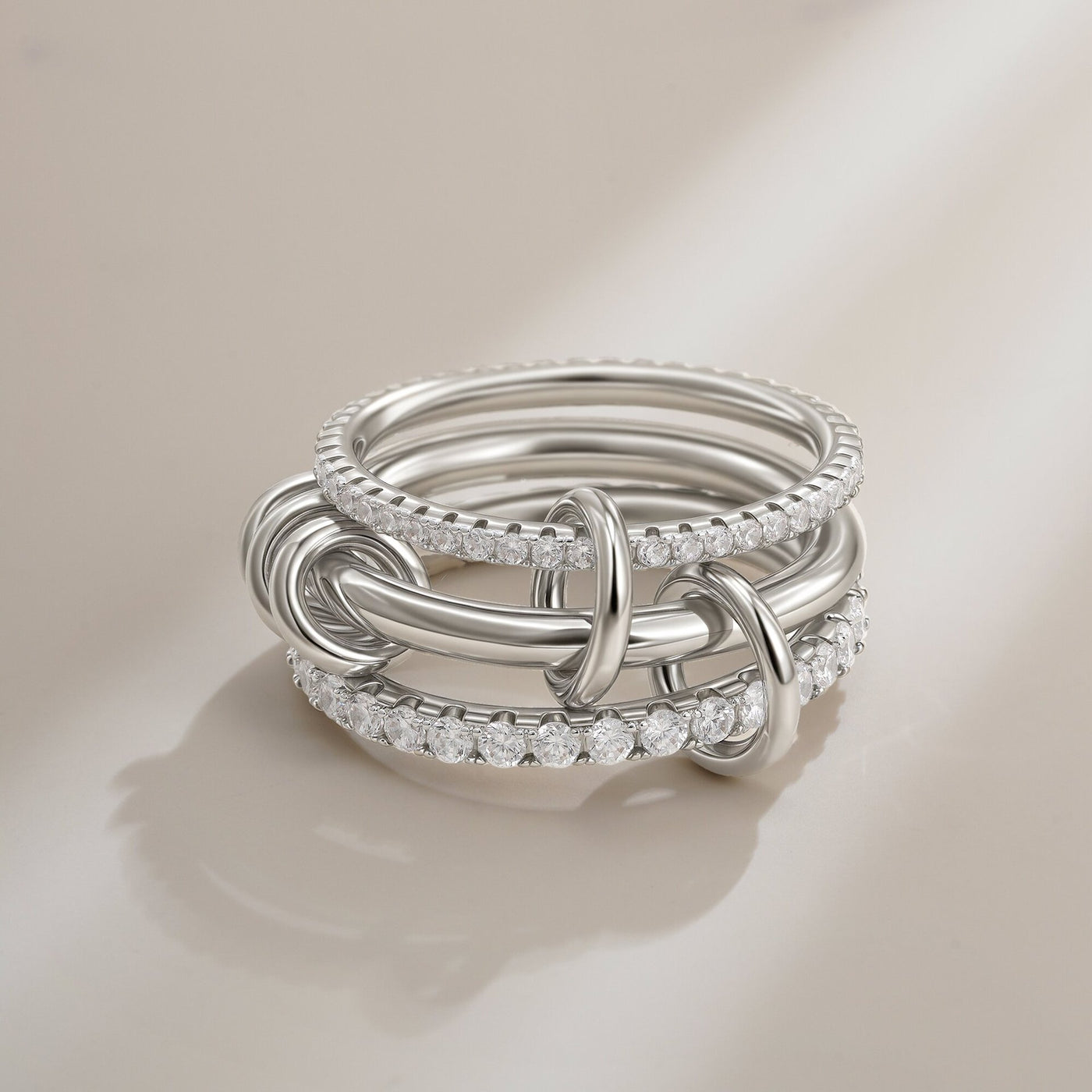 Dames Ringenset | Gelaagde Ringen met Kristallen en Details