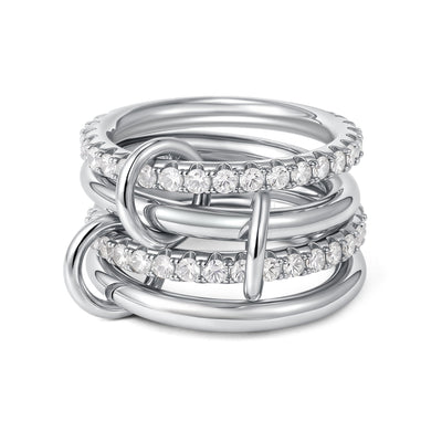 Dames Ringenset | Gelaagde Ringen met Kristallen en Details