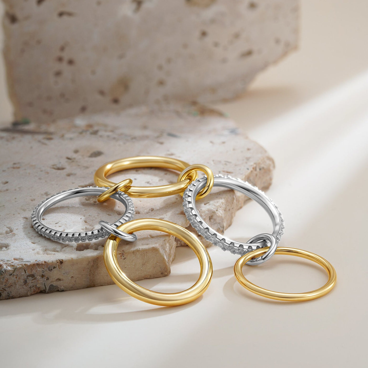 Dames Ringenset | Gelaagde Ringen met Kristallen en Details