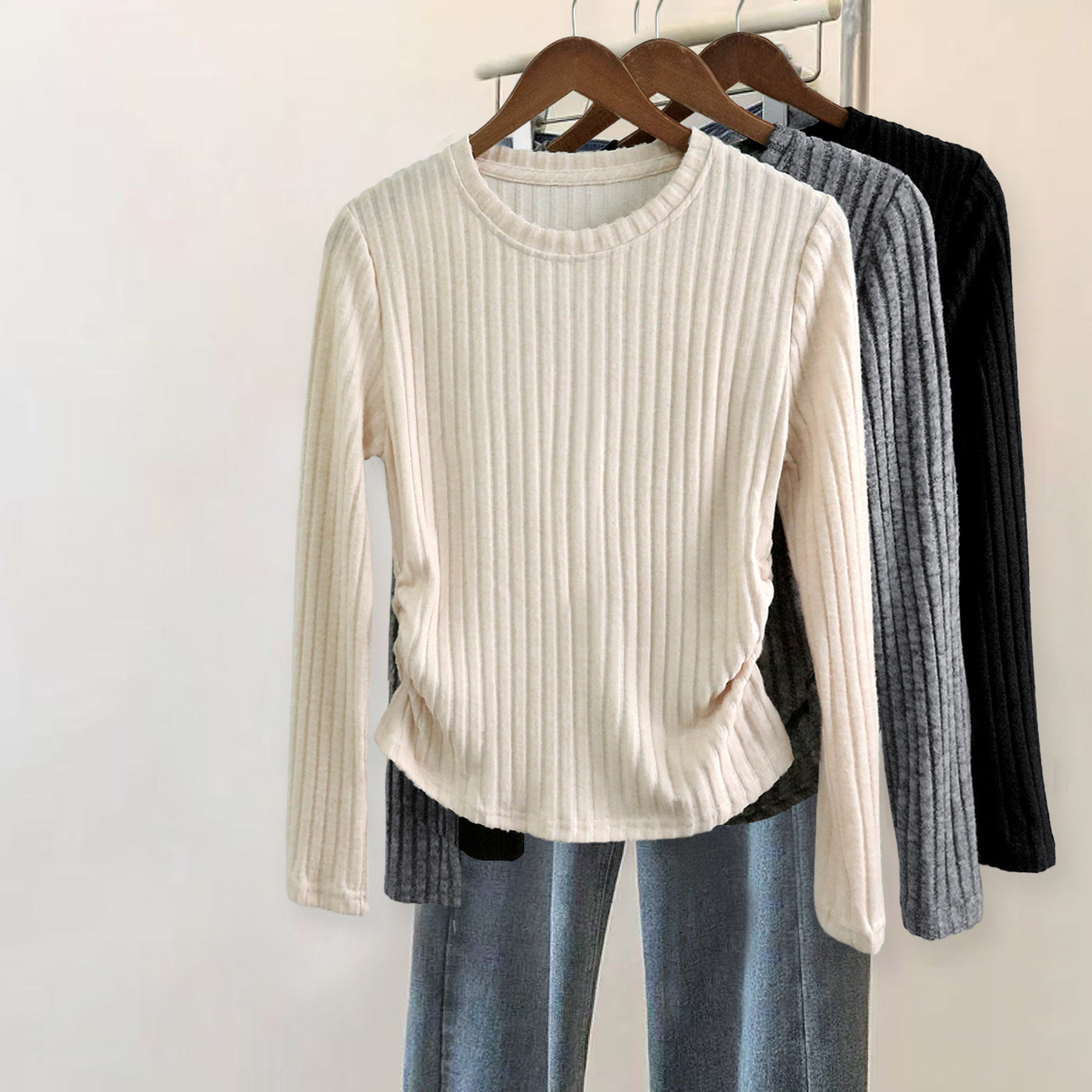 Damska prążkowana bluzka z długim rękawem | Komfortowa koszula z długimi rękawami