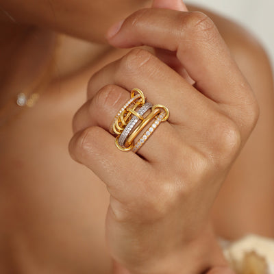 Dames Ringenset | Gelaagde Ringen met Kristallen en Details