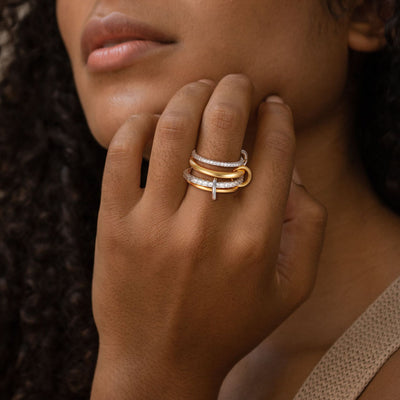 Dames Ringenset | Gelaagde Ringen met Kristallen en Details