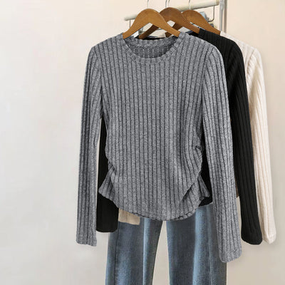 Damska prążkowana bluzka z długim rękawem | Komfortowa koszula z długimi rękawami