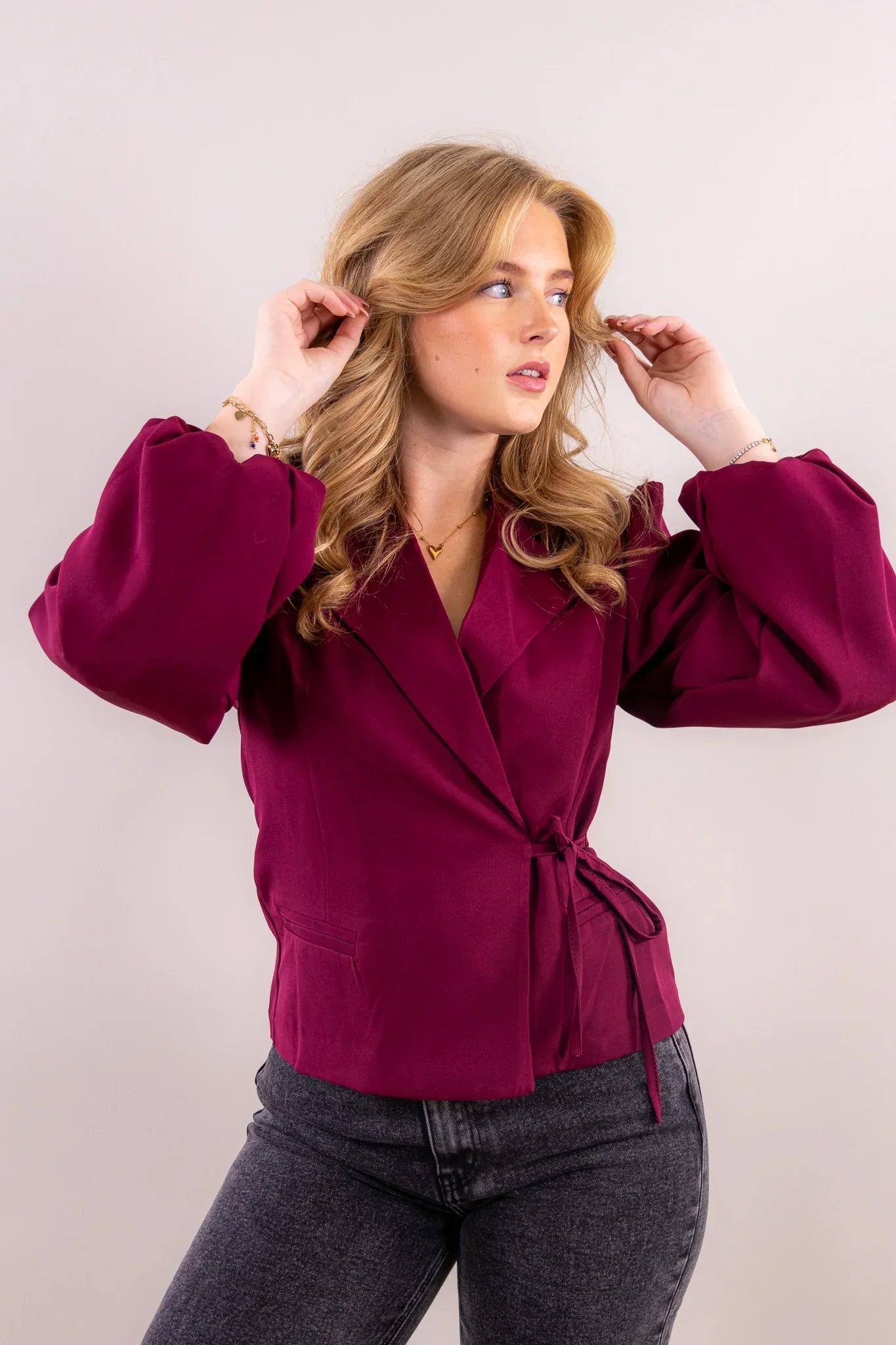 Dames Blazer met Oversized Lange Mouwen