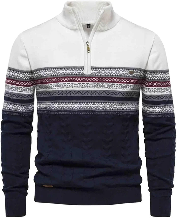 Heren Half-Zip Trui met Patroon | Warme Gebreide Pullover met Hoge Kraag