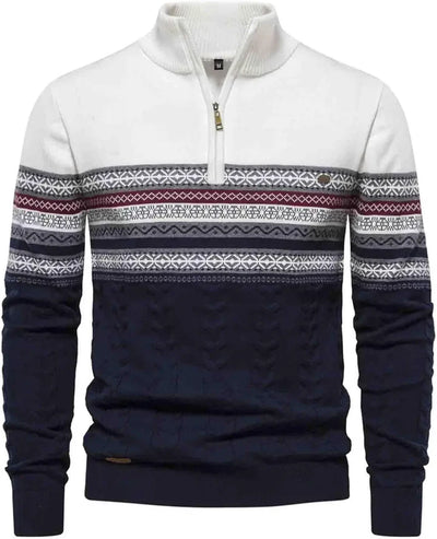 Heren Half-Zip Trui met Patroon | Warme Gebreide Pullover met Hoge Kraag