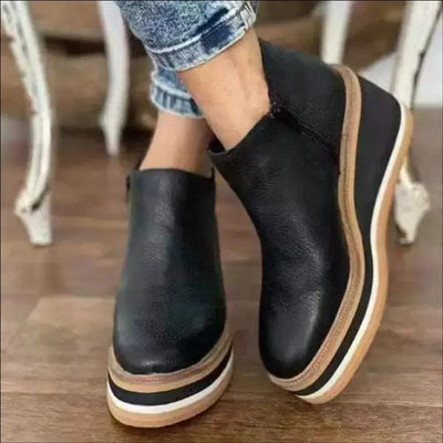 Enkelboots met rits en plateauzool voor dames