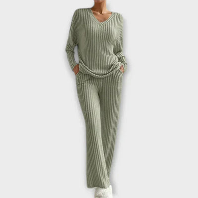 Casual dames loungepak met ribbeltextuur
