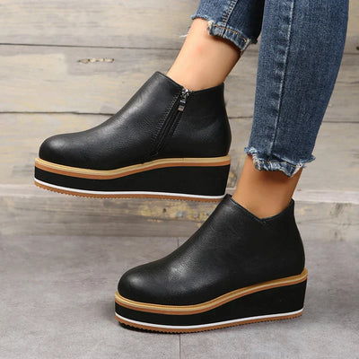 Enkelboots met rits en plateauzool voor dames