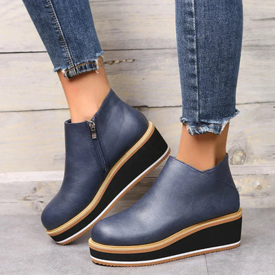 Enkelboots met rits en plateauzool voor dames