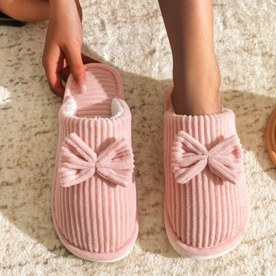 Warme pantoffels voor dames met strikdetail