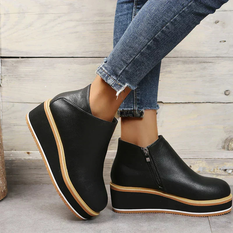 Enkelboots met rits en plateauzool voor dames
