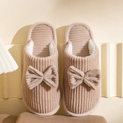 Warme pantoffels voor dames met strikdetail