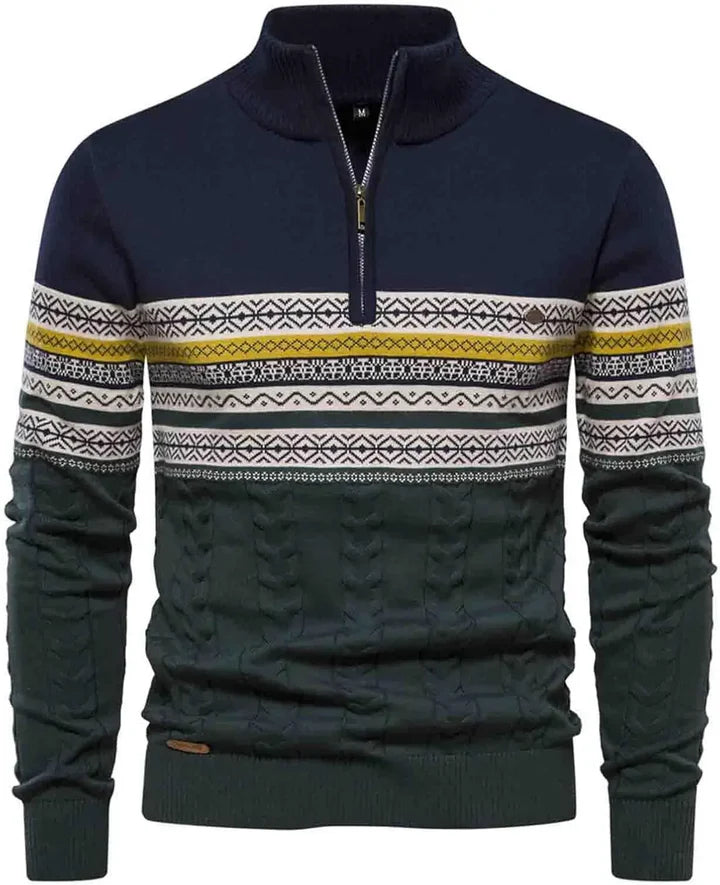 Heren Half-Zip Trui met Patroon | Warme Gebreide Pullover met Hoge Kraag