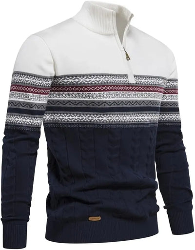 Heren Half-Zip Trui met Patroon | Warme Gebreide Pullover met Hoge Kraag