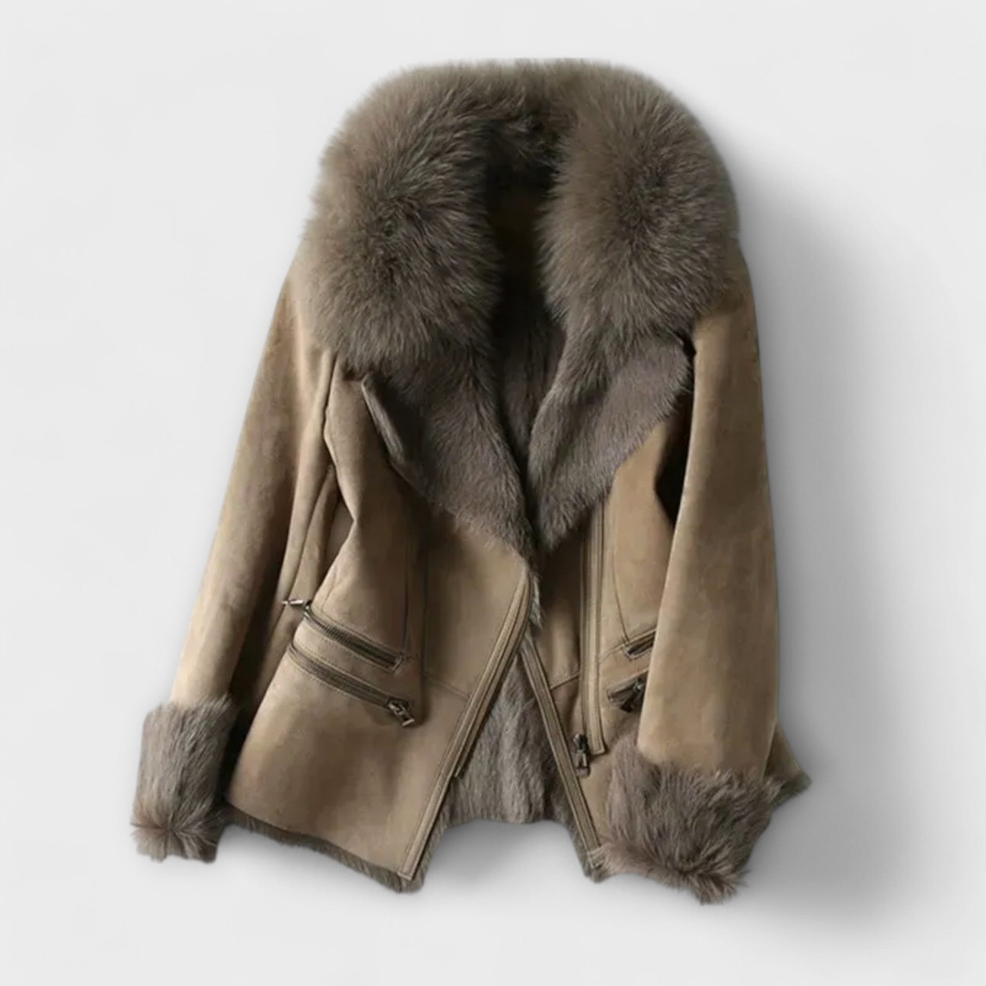 Dames Bontjas | Luxe Suède Jas met Zachte Faux Fur Kraag